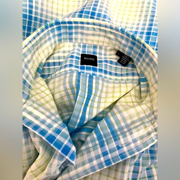 HUGO BOSS Shirt Tartan Plaid White Blue Waffle Comfort LARGE - Picture 13 of 15